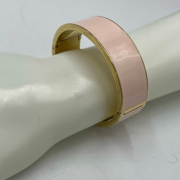 J. Crew Light Pink Wide Hinged Gold Tone Bangle Bracelet - Picture 1 of 13